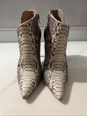 Steve Madden Cream Snake-Print Pointed Toe Ankle Boots